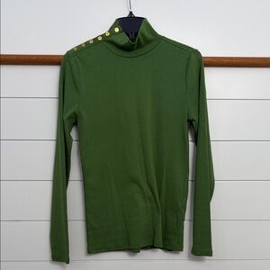 J. Crew Green Top with Gold Button Detail
